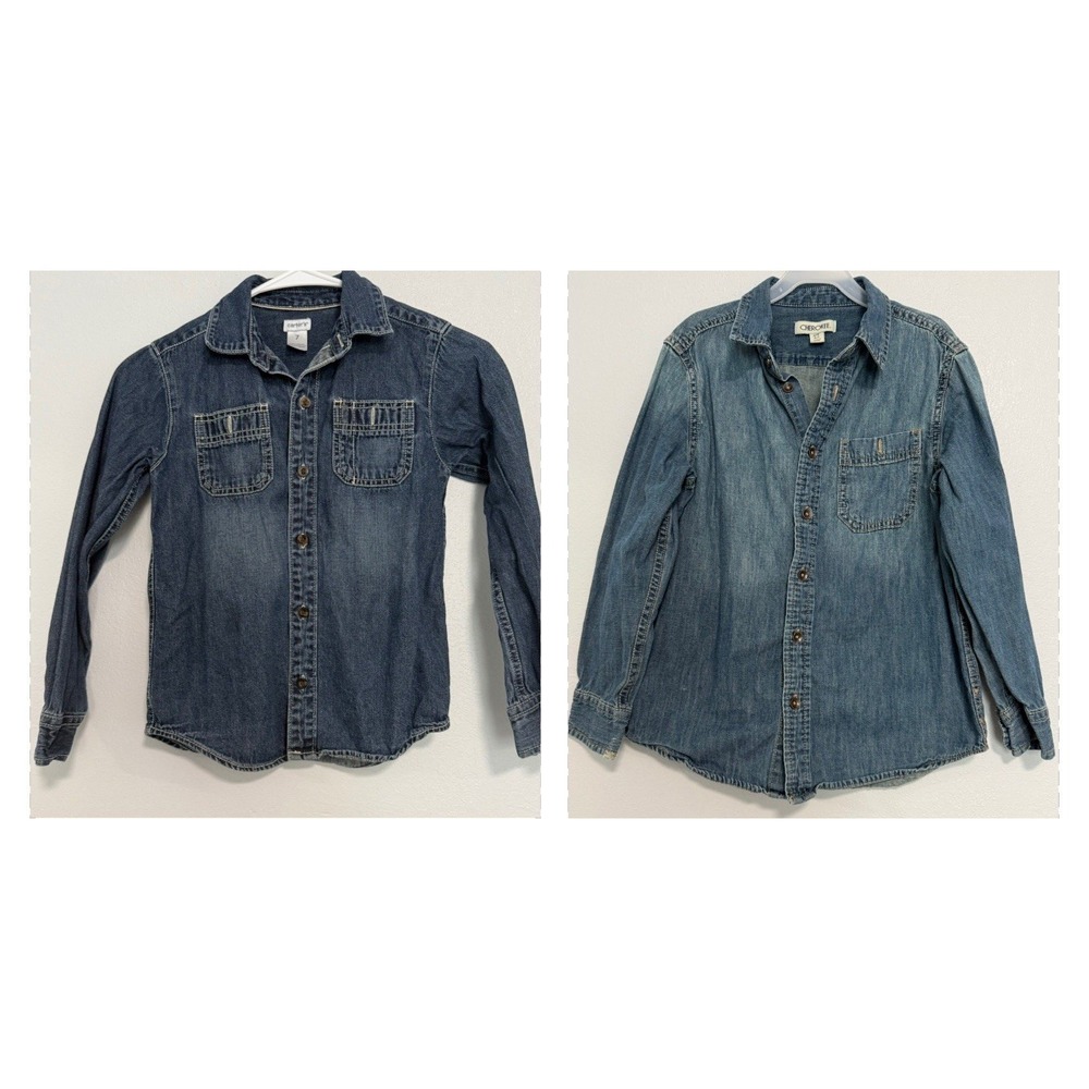 Boys Carter's Blue Denim Long Sleeve‎ Button Down Shirt Size 6-7